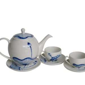 Bộ Trà dáng Minh Long vẽ sen (1 bình trà + 6 tách + 7 đĩa lót)