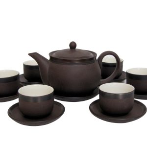 Bộ ganh đất gốm đen trong lòng men trắng