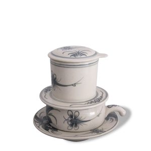 Phin pha café + tách men rạn vẽ chuồn